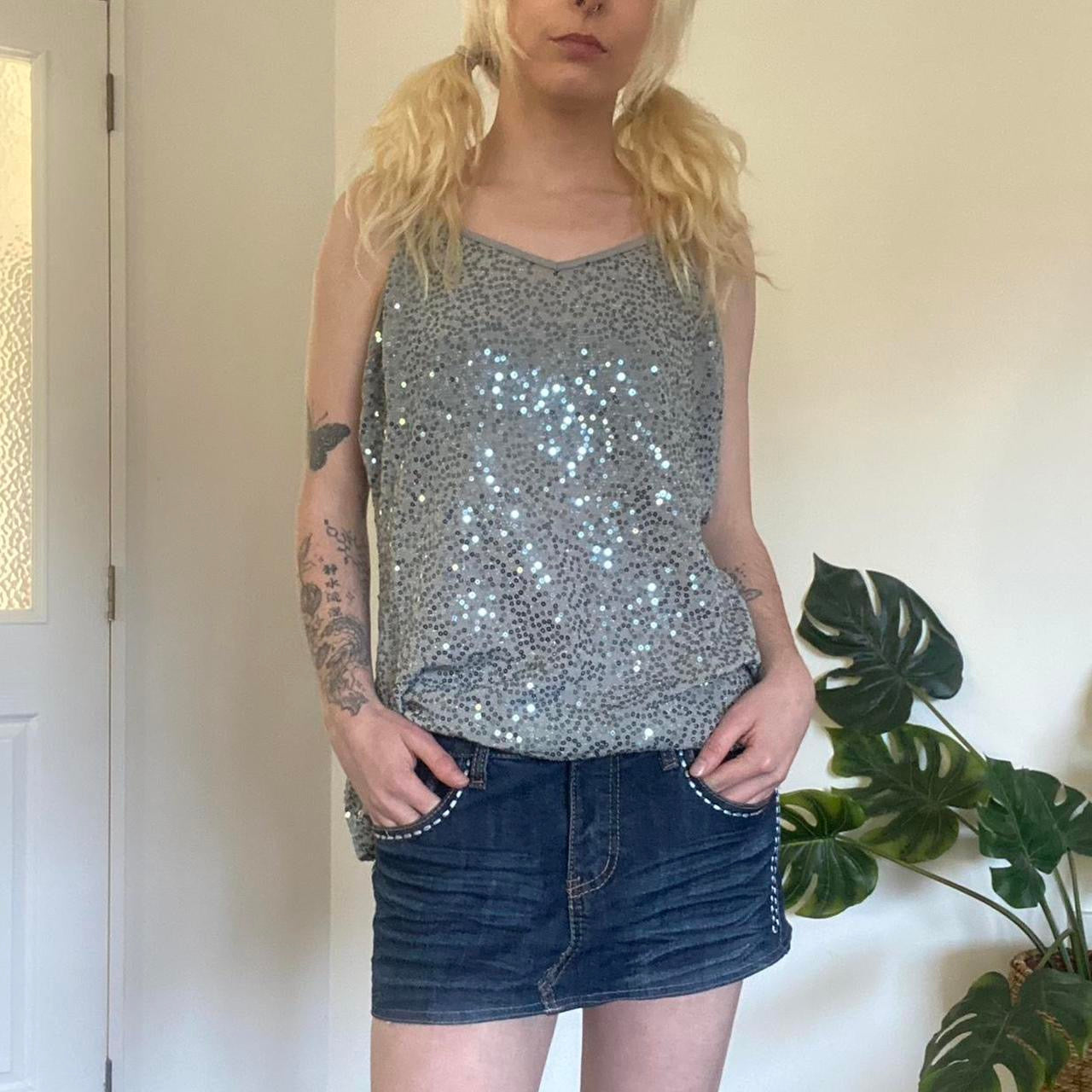 Sparkly Y2K silver sequin tank top