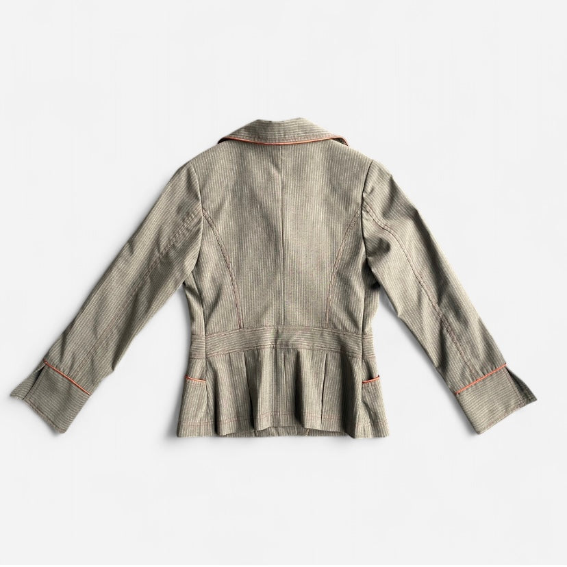 Y2K Grey pinstripe striped blazer with orange piping!