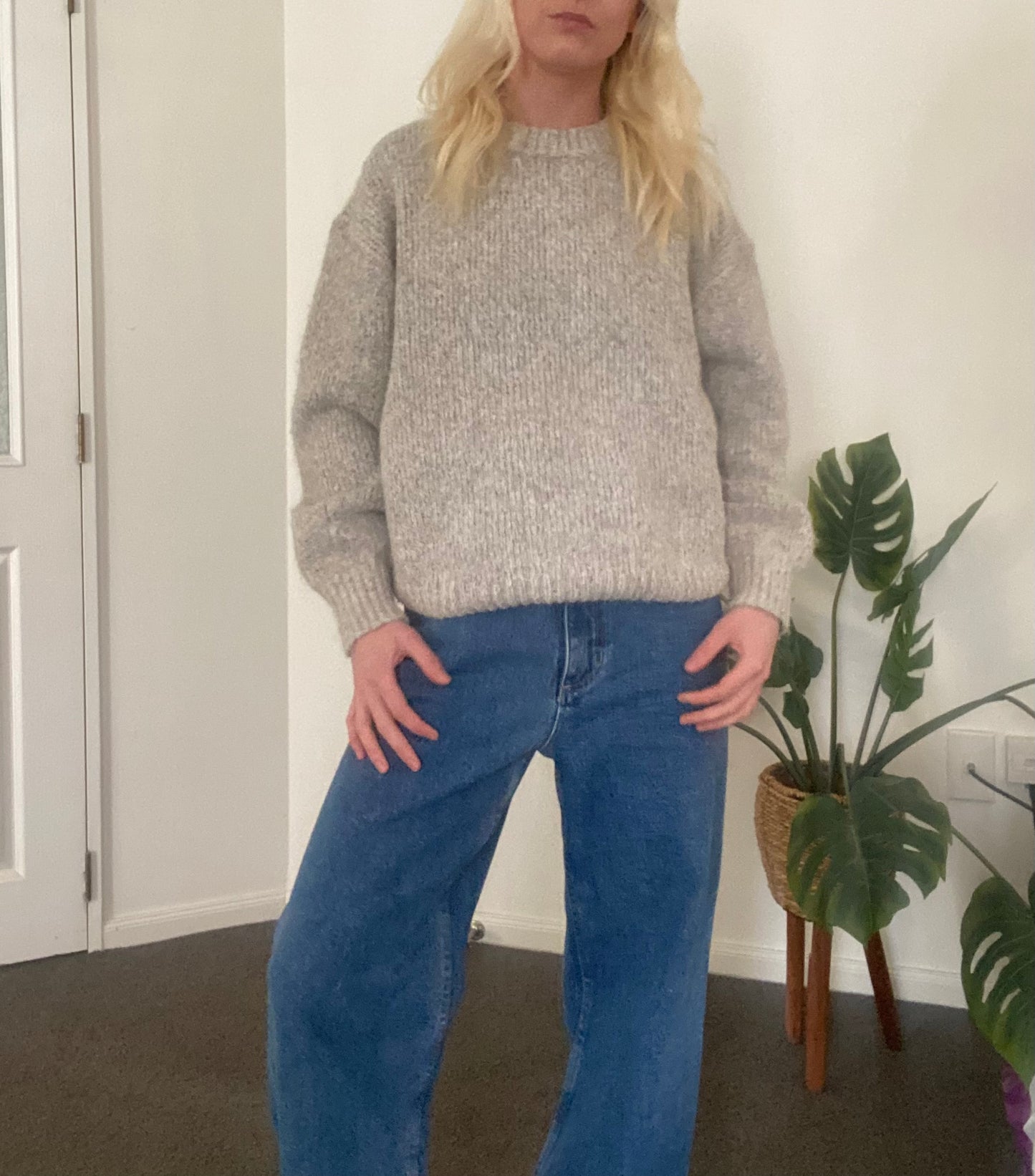 Grey and tan mixed blend knit sweater