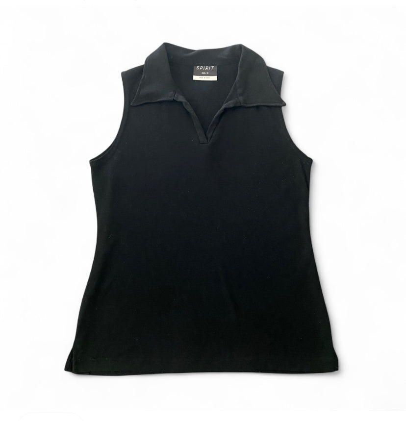 Y2K black sleeveless collared top