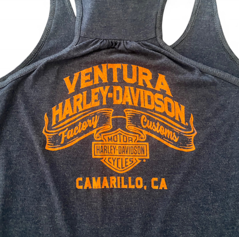 Y2K Harley Davidson navy and orange tank top