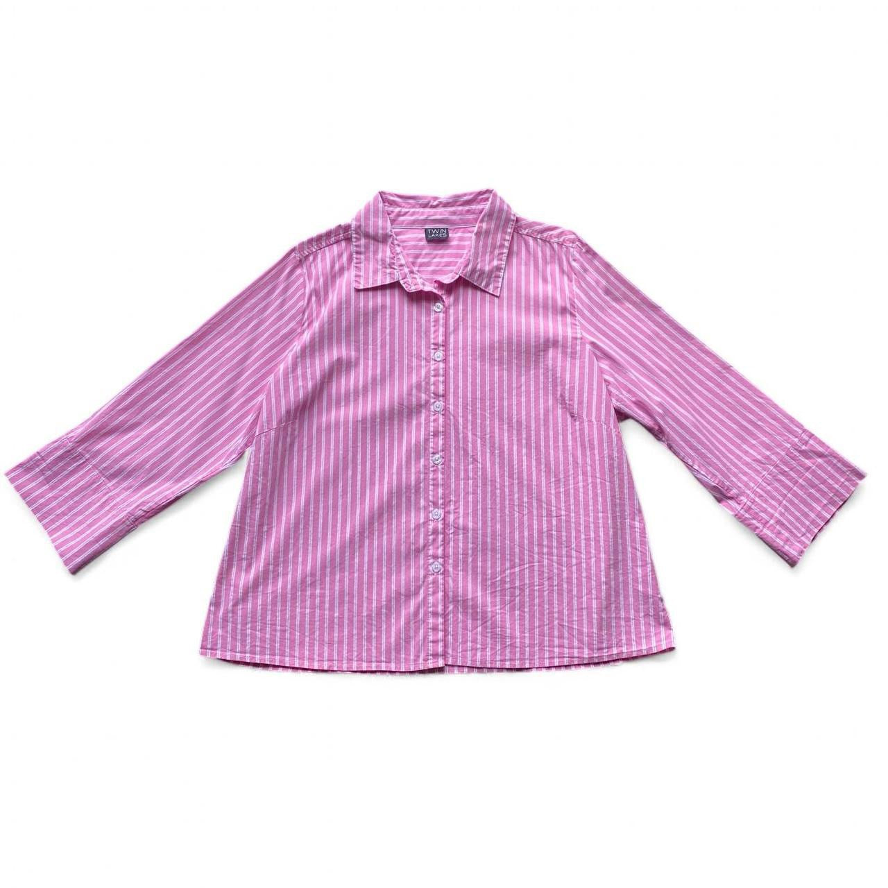Y2K Pink and white striped button-up blouse