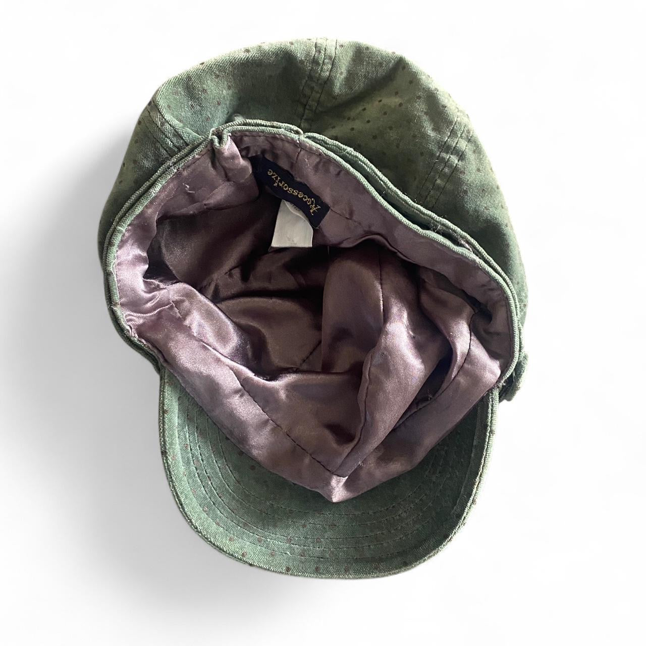 Amazing Olive green velvet polka dot baker boy cap
