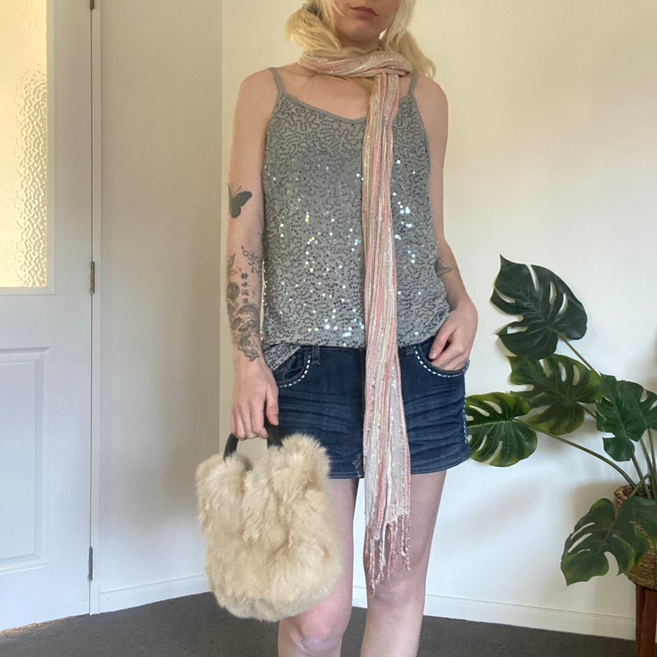 Y2K pastel sparkly striped scarf with fringe