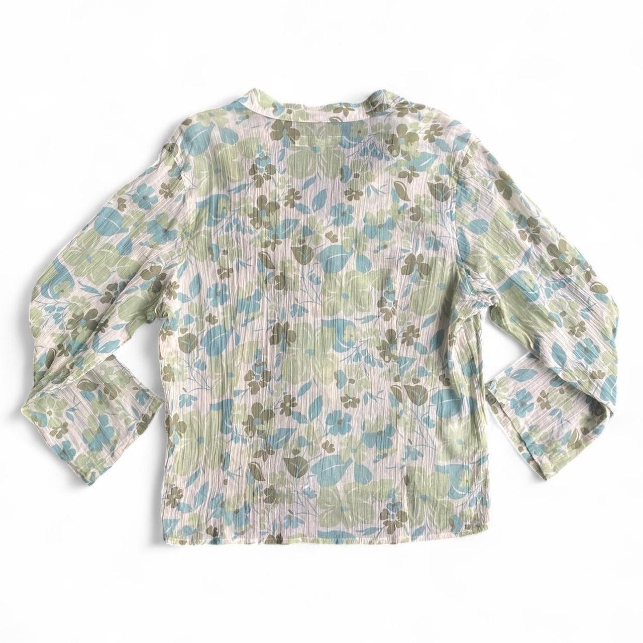 Cute Y2K Green floral ruffle blouse