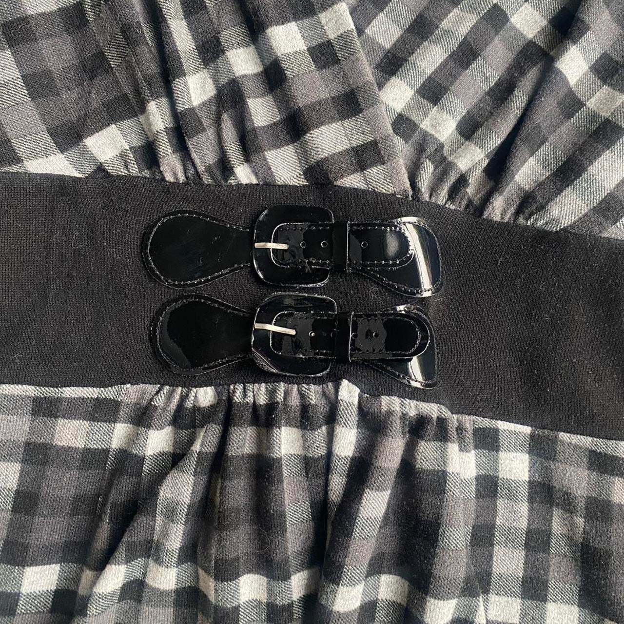 Grey and black plaid Y2K Ignite babydoll top with black belt
