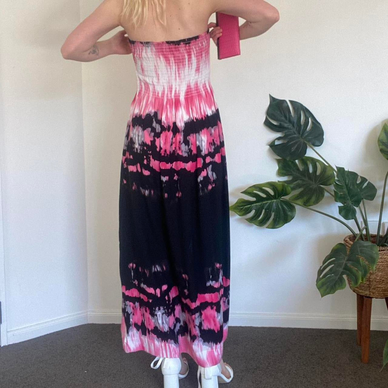 Y2K Pink and black tie dye strapless maxi dress