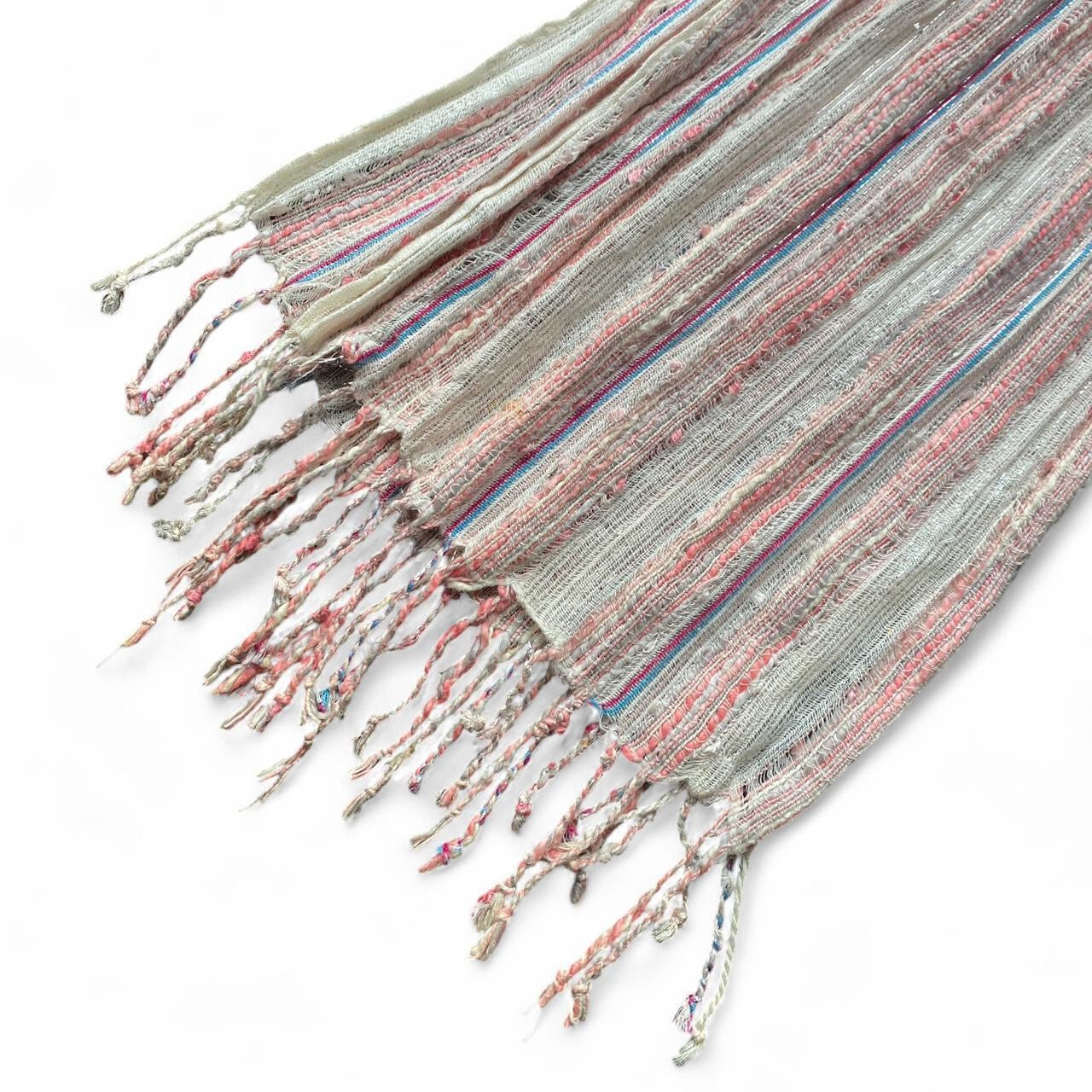 Y2K pastel sparkly striped scarf with fringe