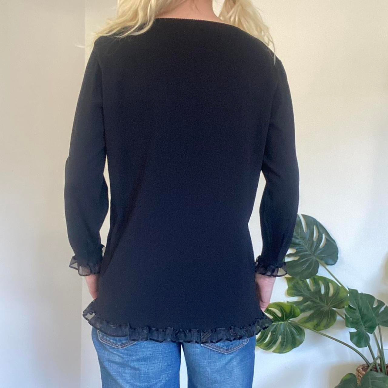 Black 3/4 sleeve knit top with lace trim