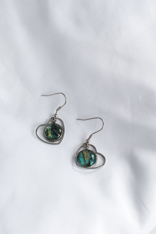 Turquoise, Gold + Silver Heart Earrings