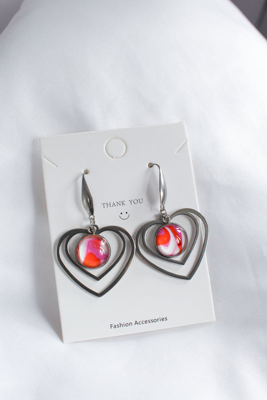 Pink + Orange Heart Earrings