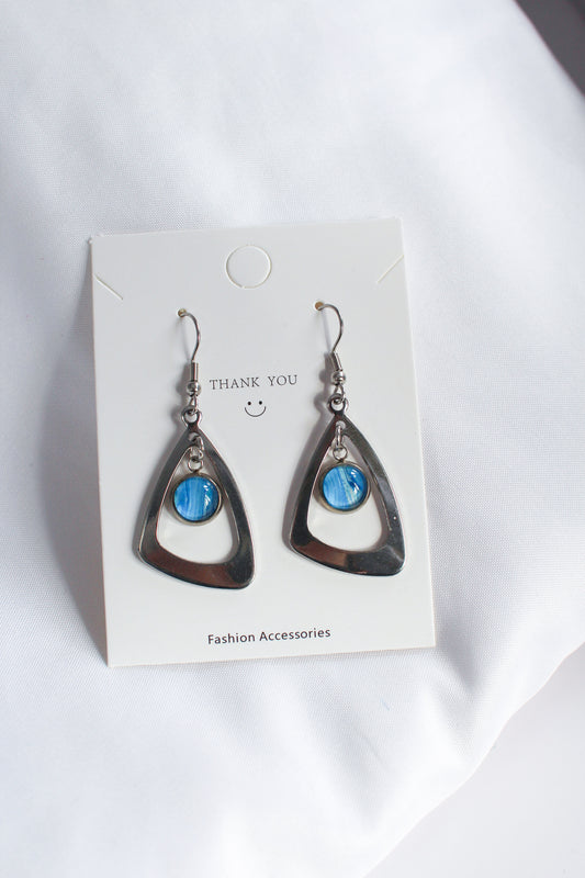 Deep Blue Circle Pendant Earrings