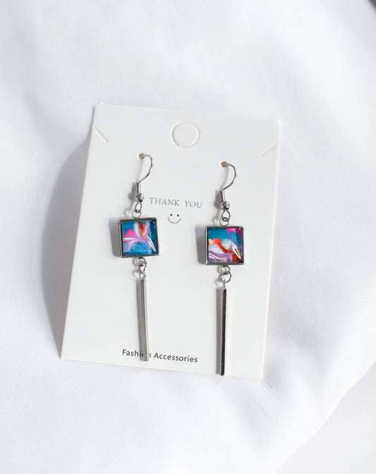 Multi-coloured Square Pendant Earrings