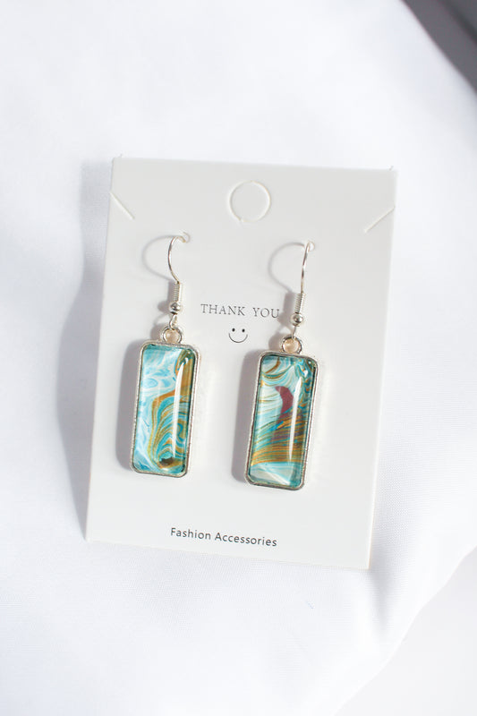 Turquoise + Gold Rectangle Earrings
