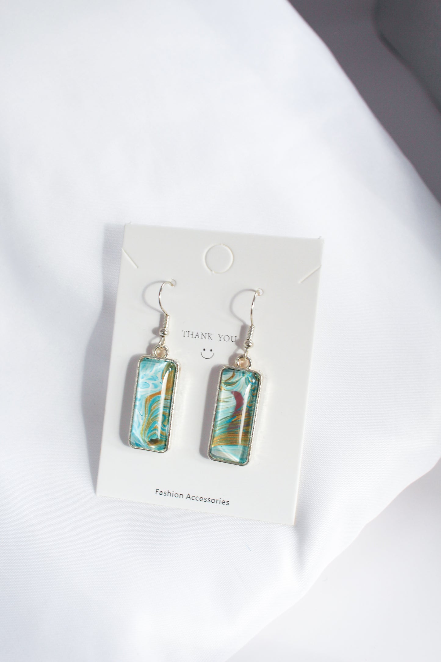 Turquoise + Gold Rectangle Earrings