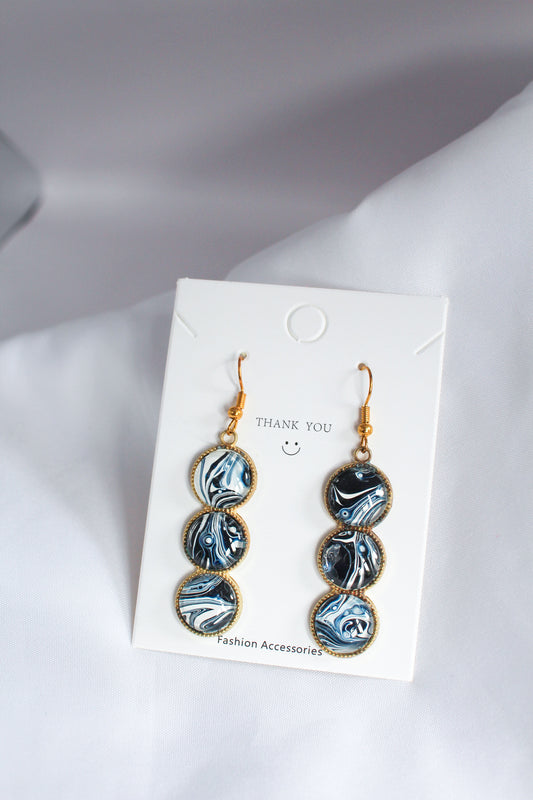 Blue + White Circle Pendant Earrings
