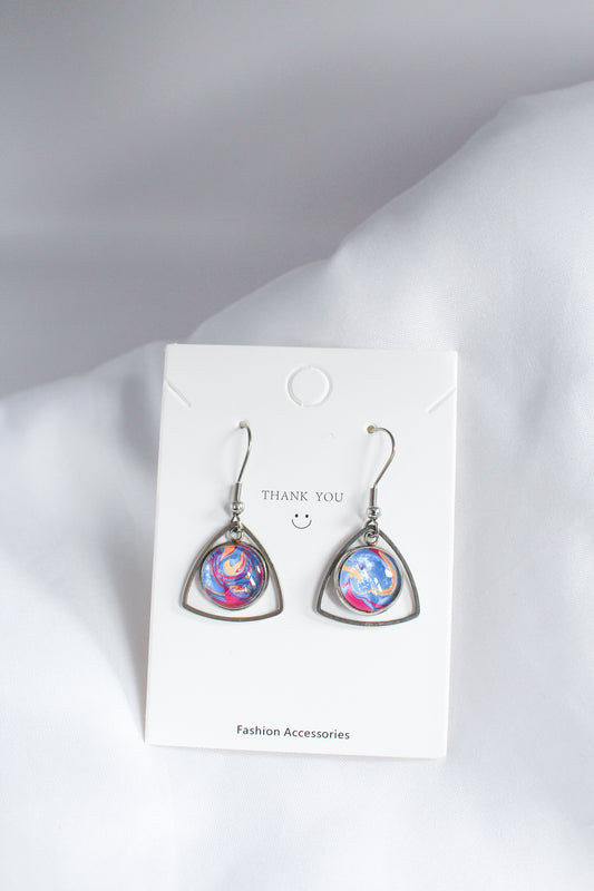 Purple + Pink Circle Pendant Earrings