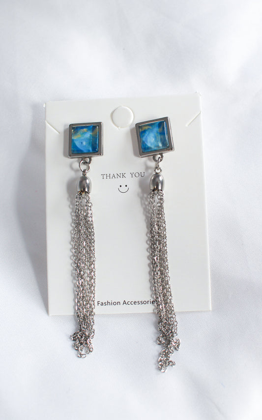 Blue + Yellow Square Chain Earrings