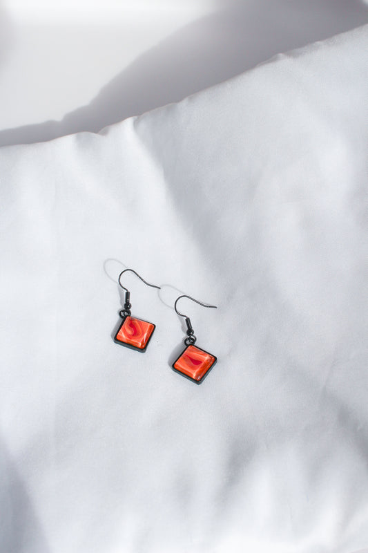 Orange Square Pendant Earrings