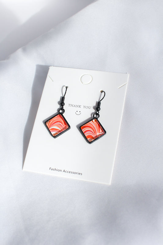 Orange + Pink Square Pendant Earrings