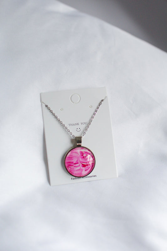 Pink & White Circle Pendant Necklace