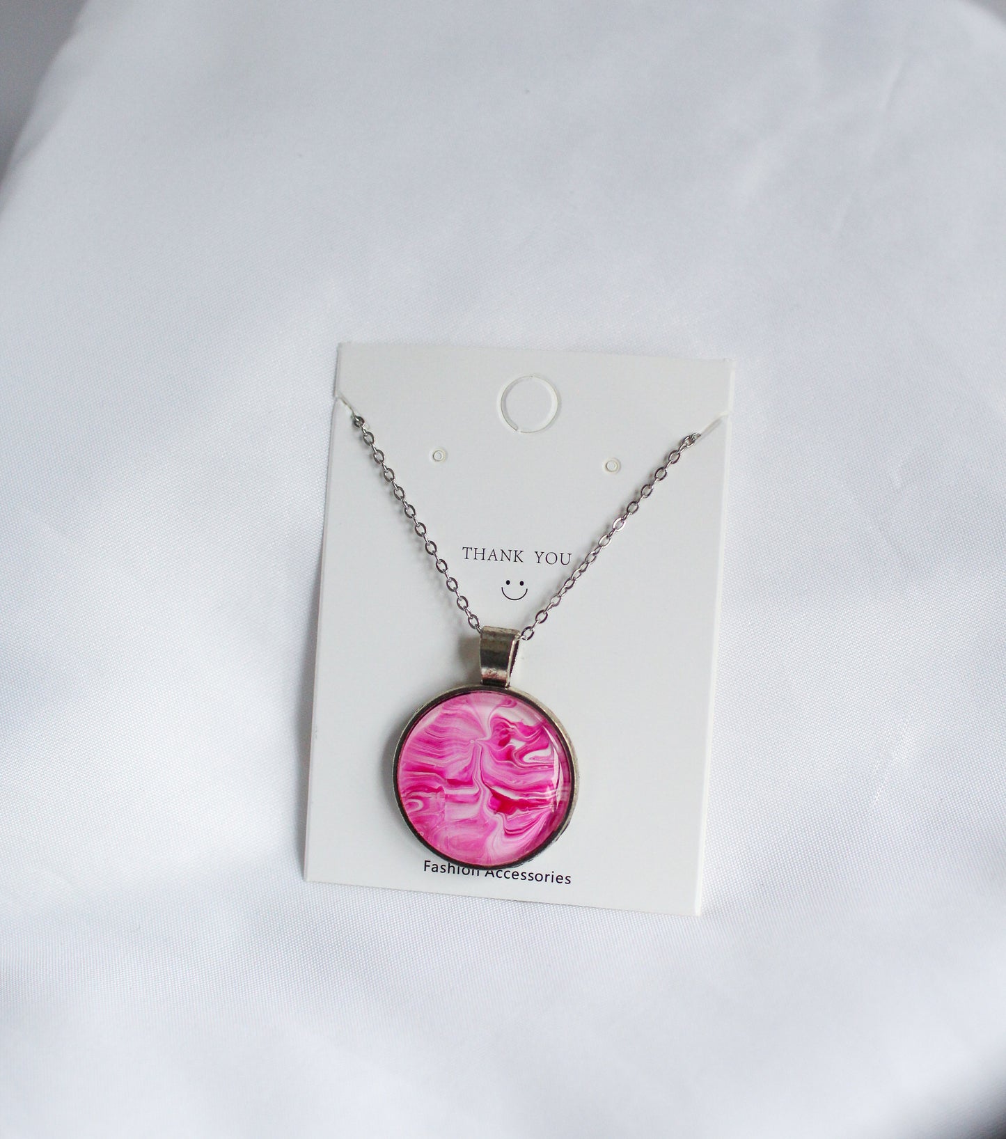 Pink & White Circle Pendant Necklace