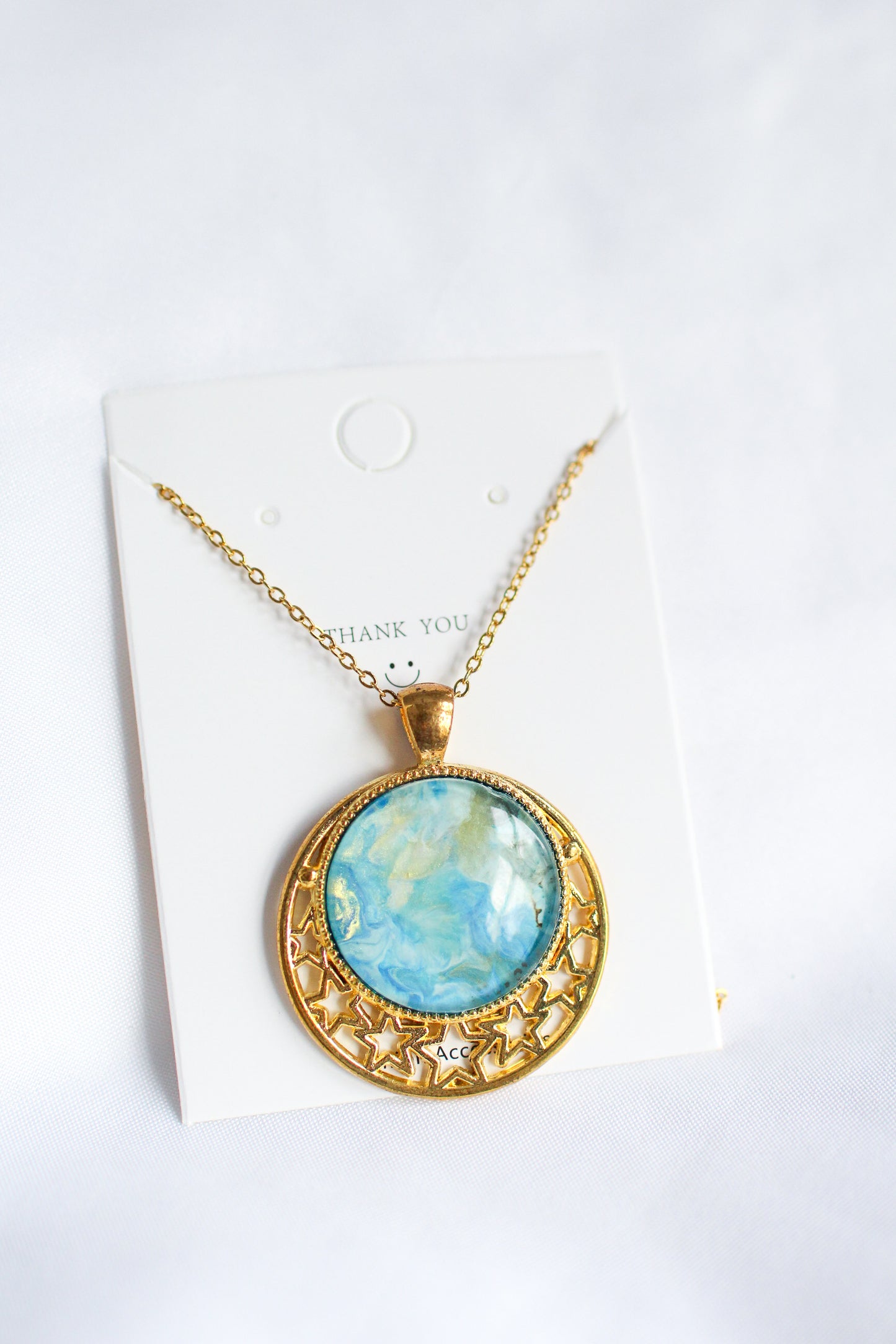 Gold & Blue Star Circle Pendant Necklace