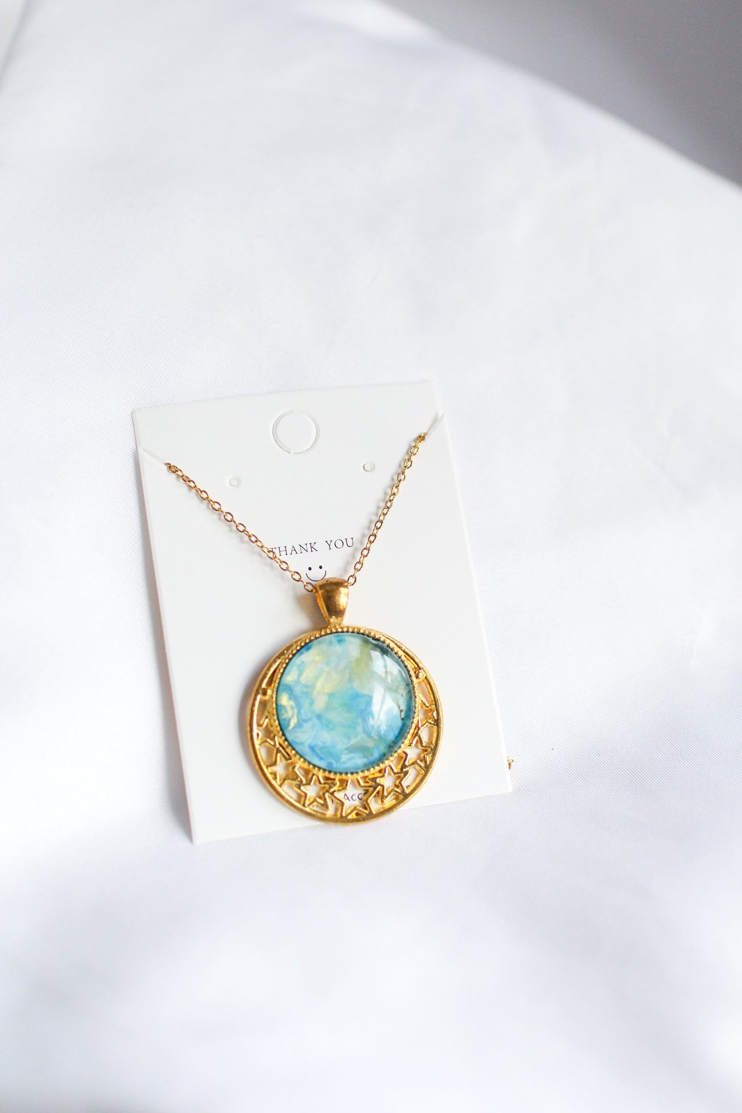 Gold & Blue Star Circle Pendant Necklace