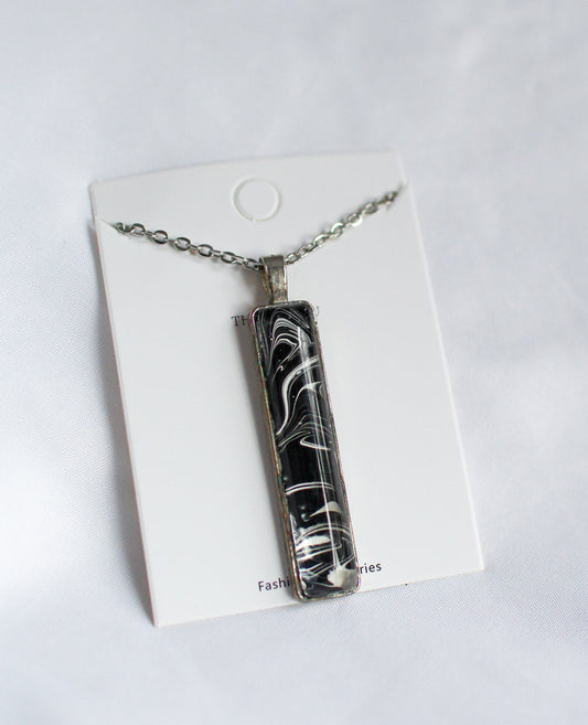 Black + White Rectangle Pendant Necklace