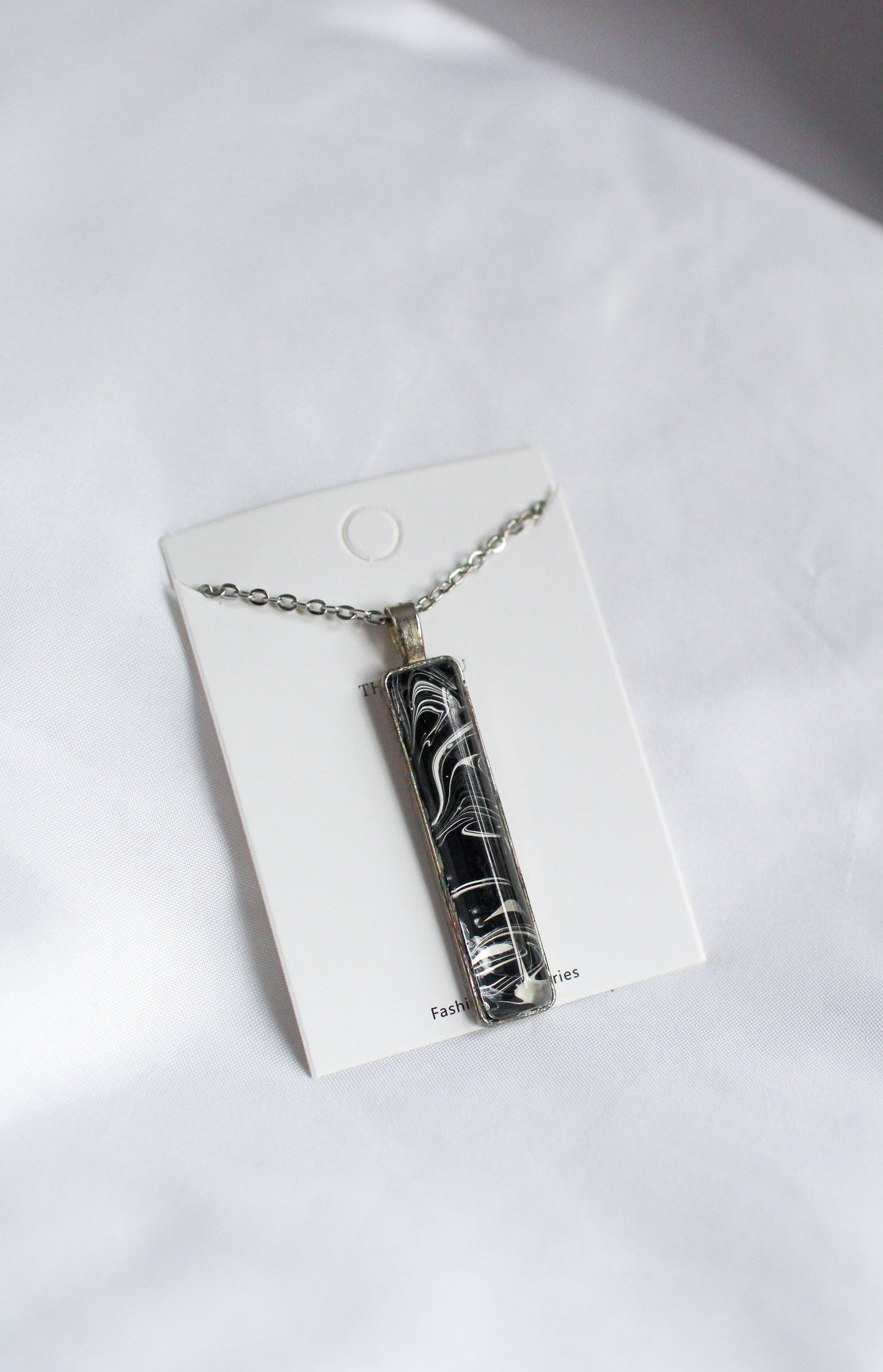 Black + White Rectangle Pendant Necklace