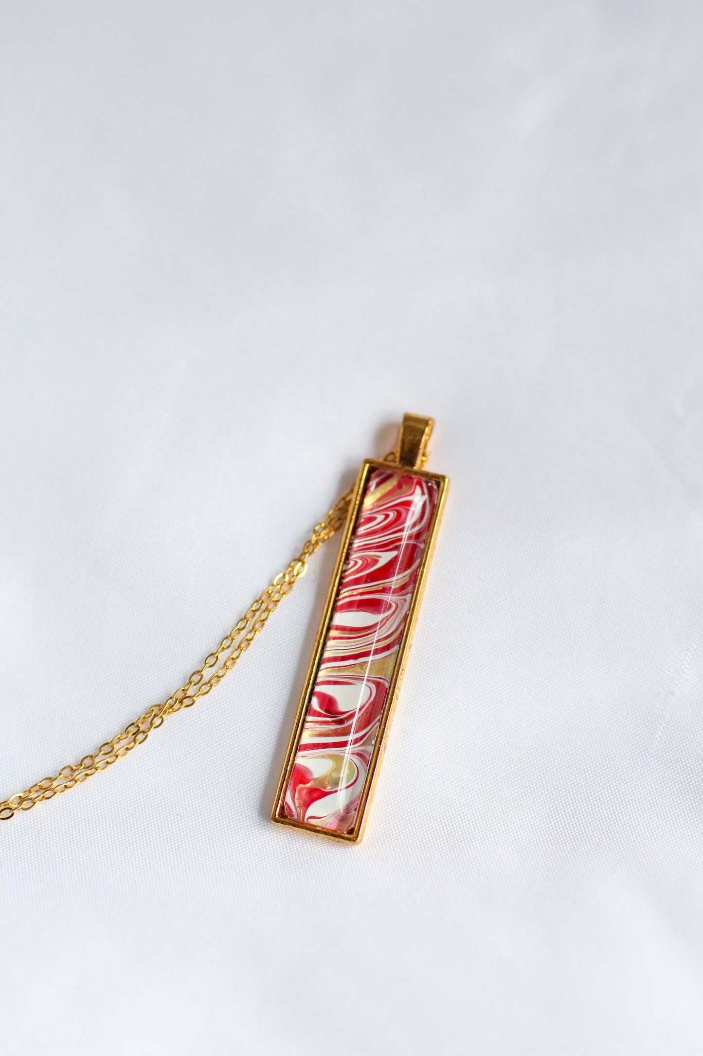 Red + Gold Rectangle Pendant Necklace