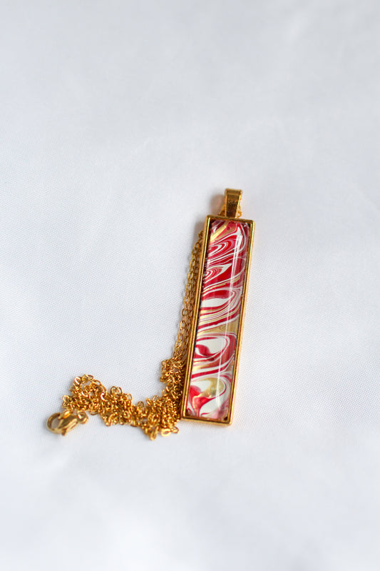 Red + Gold Rectangle Pendant Necklace