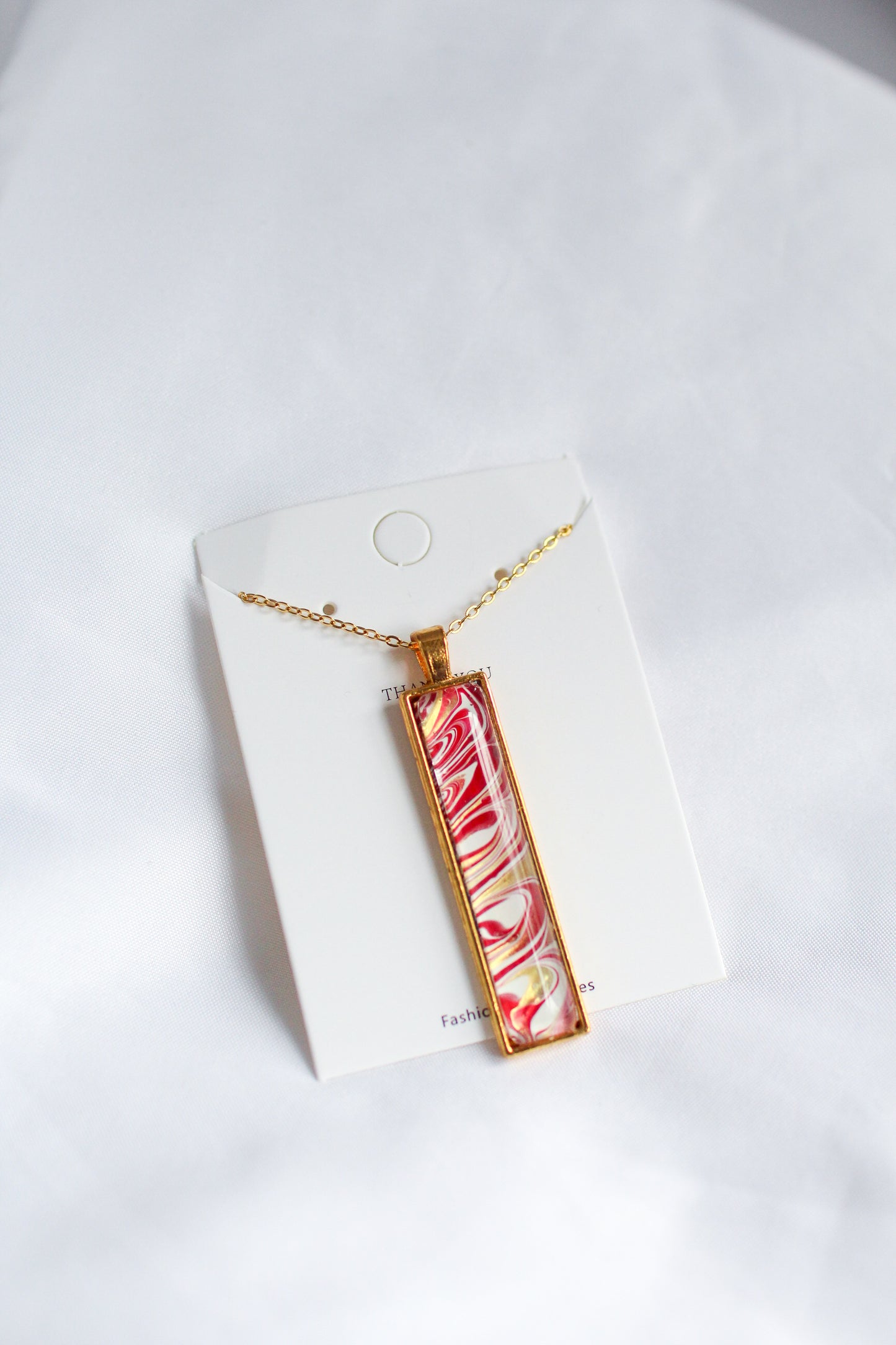 Red + Gold Rectangle Pendant Necklace