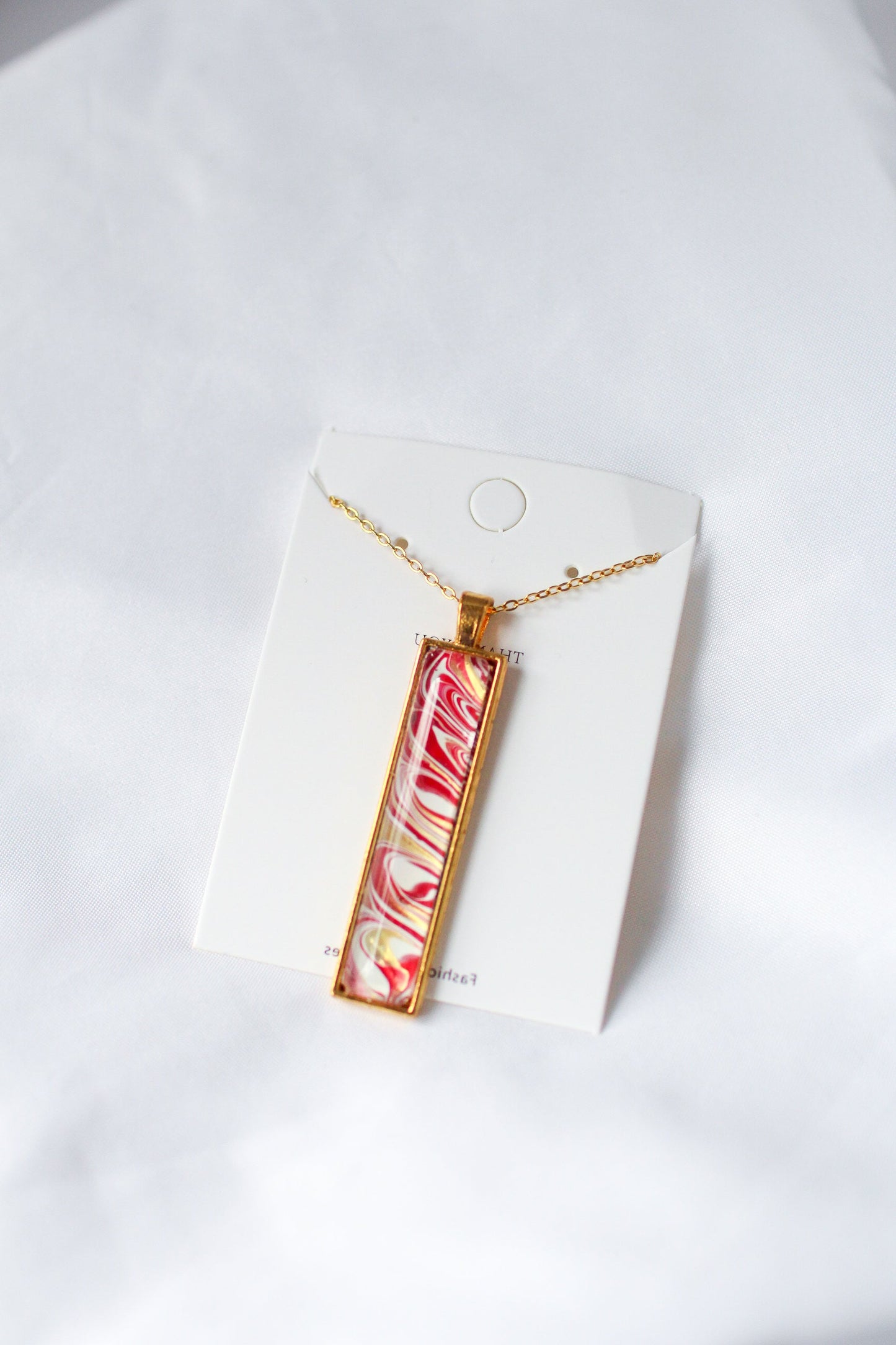 Red + Gold Rectangle Pendant Necklace