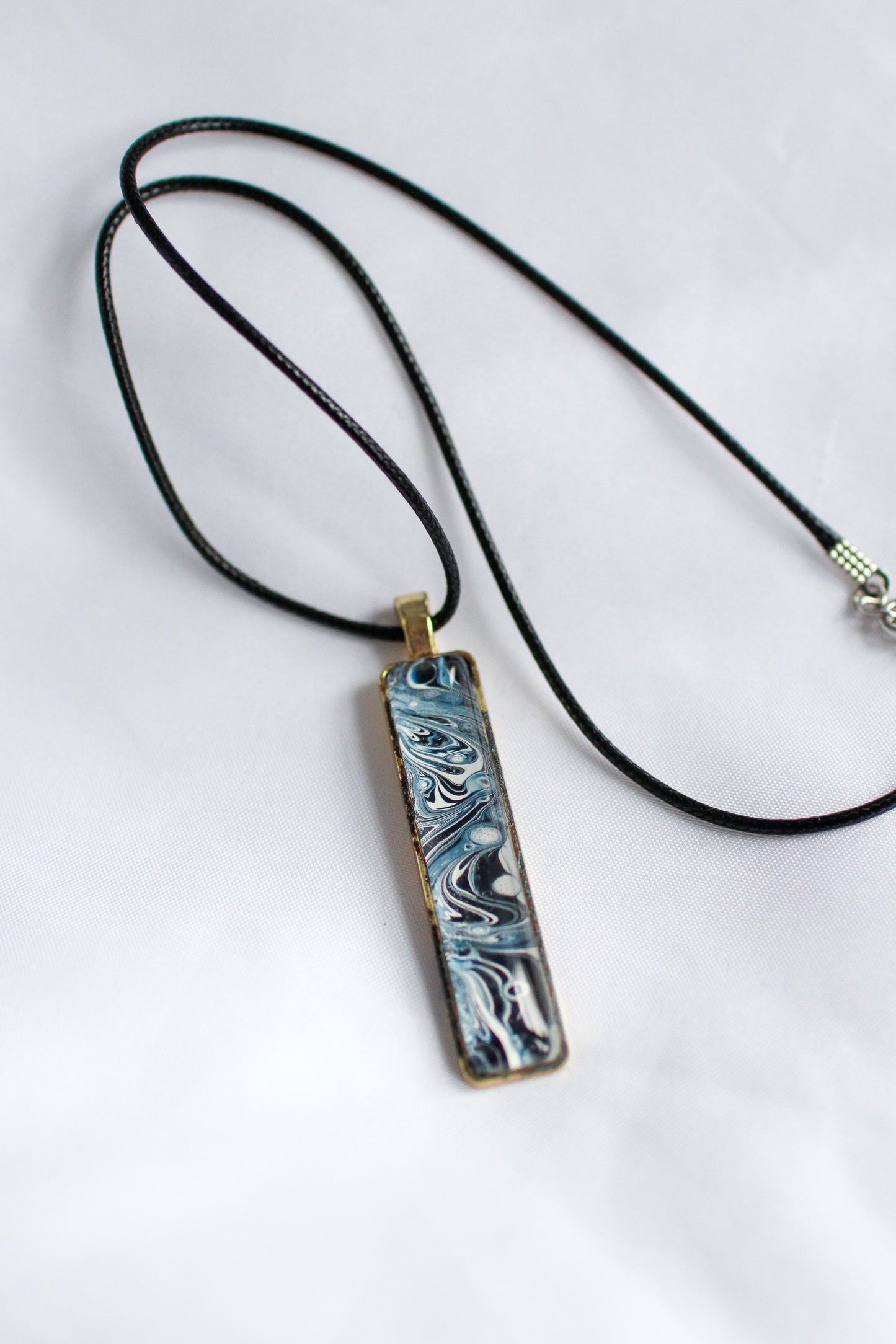 Blue + White Rectangle Pendant Necklace
