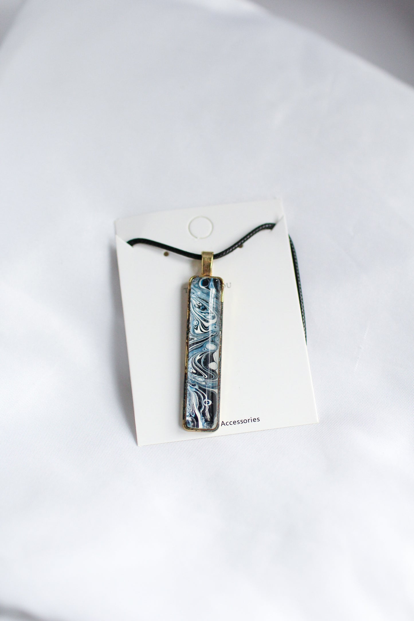 Blue + White Rectangle Pendant Necklace