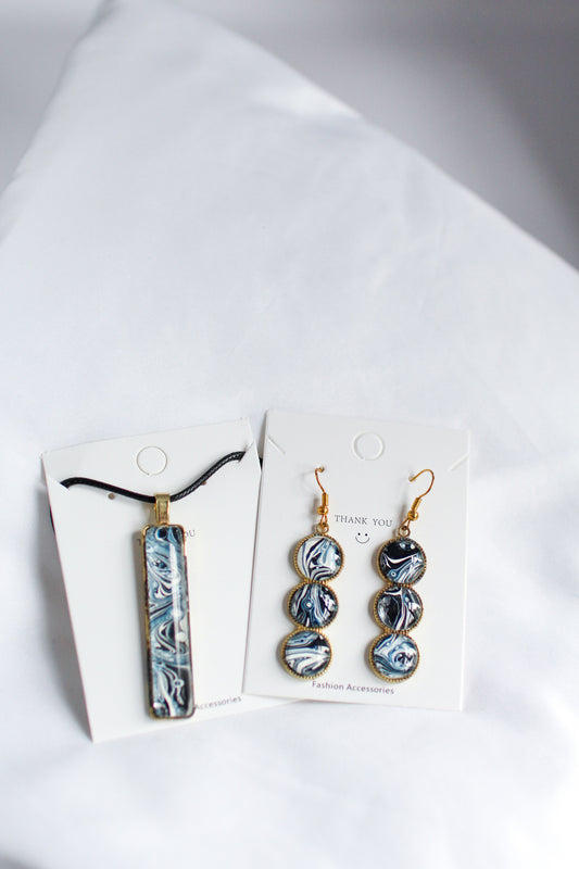 Blue & White Necklace + Earrings Set