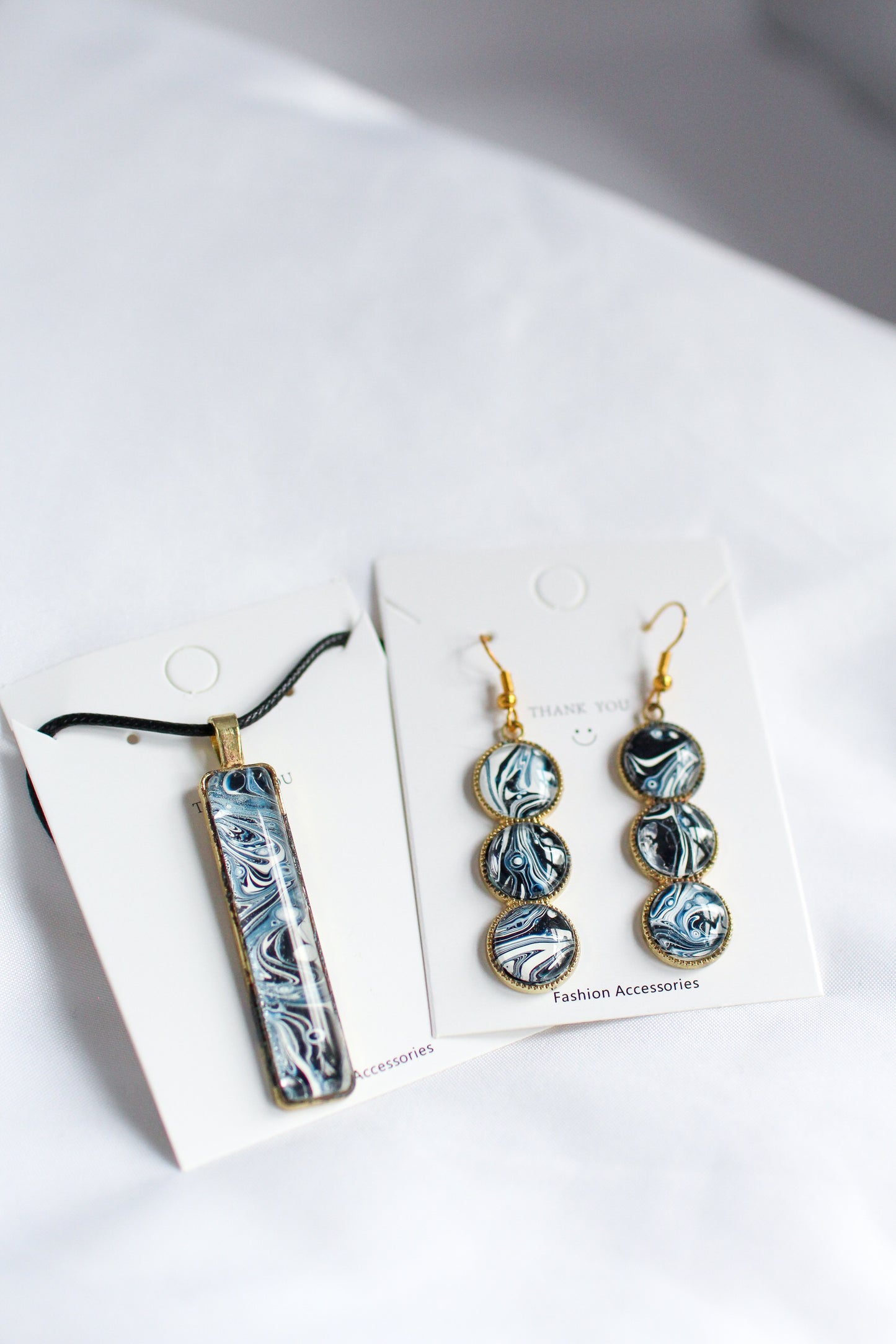 Blue & White Necklace + Earrings Set