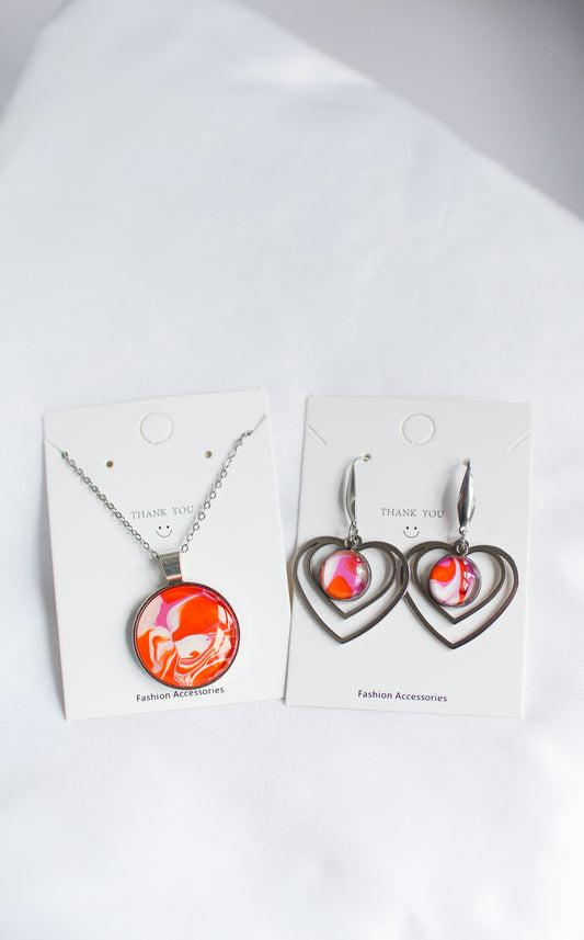 Pink & Orange Necklace + Earring Sets