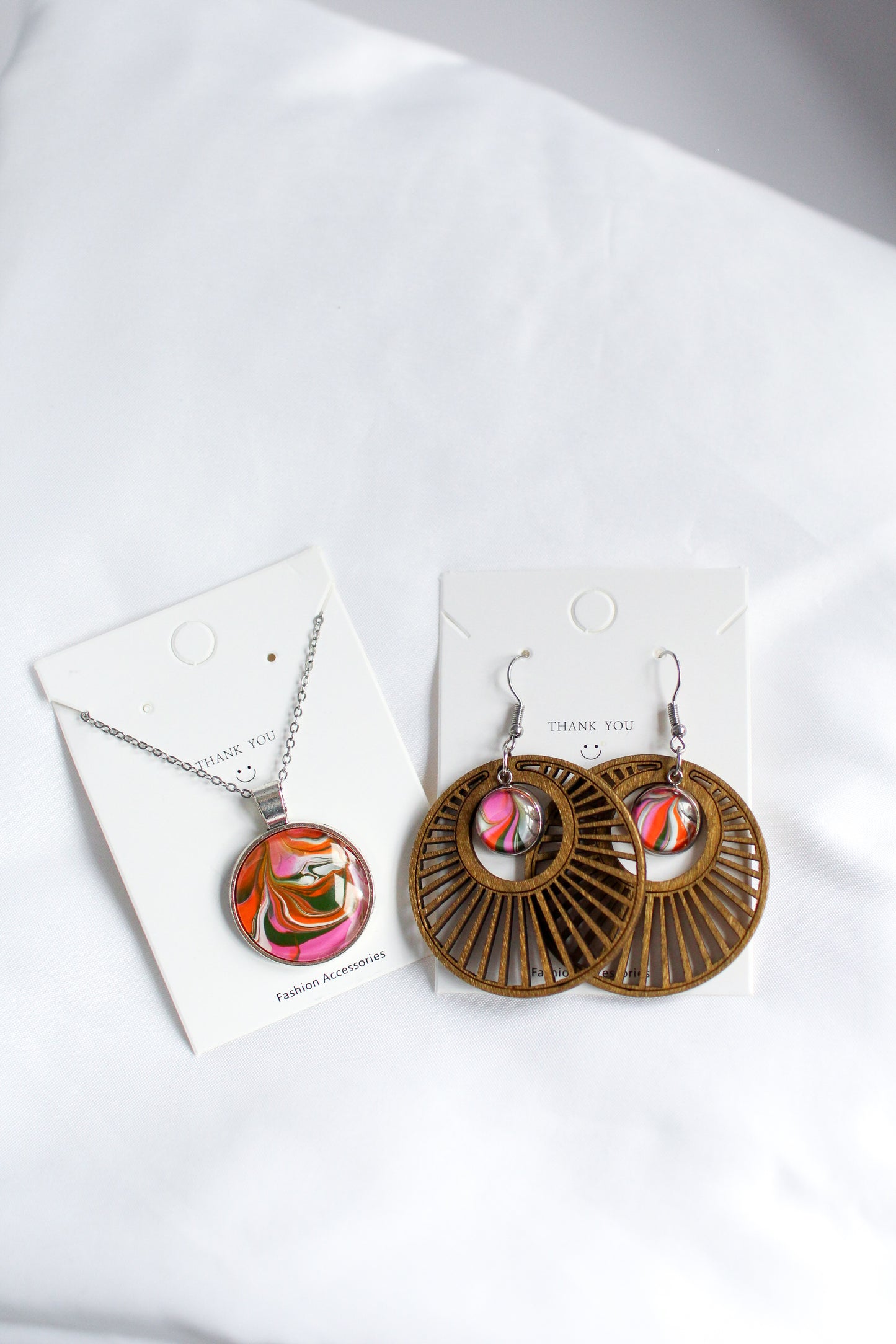 Orange, Pink & Green Necklace + Earring Set