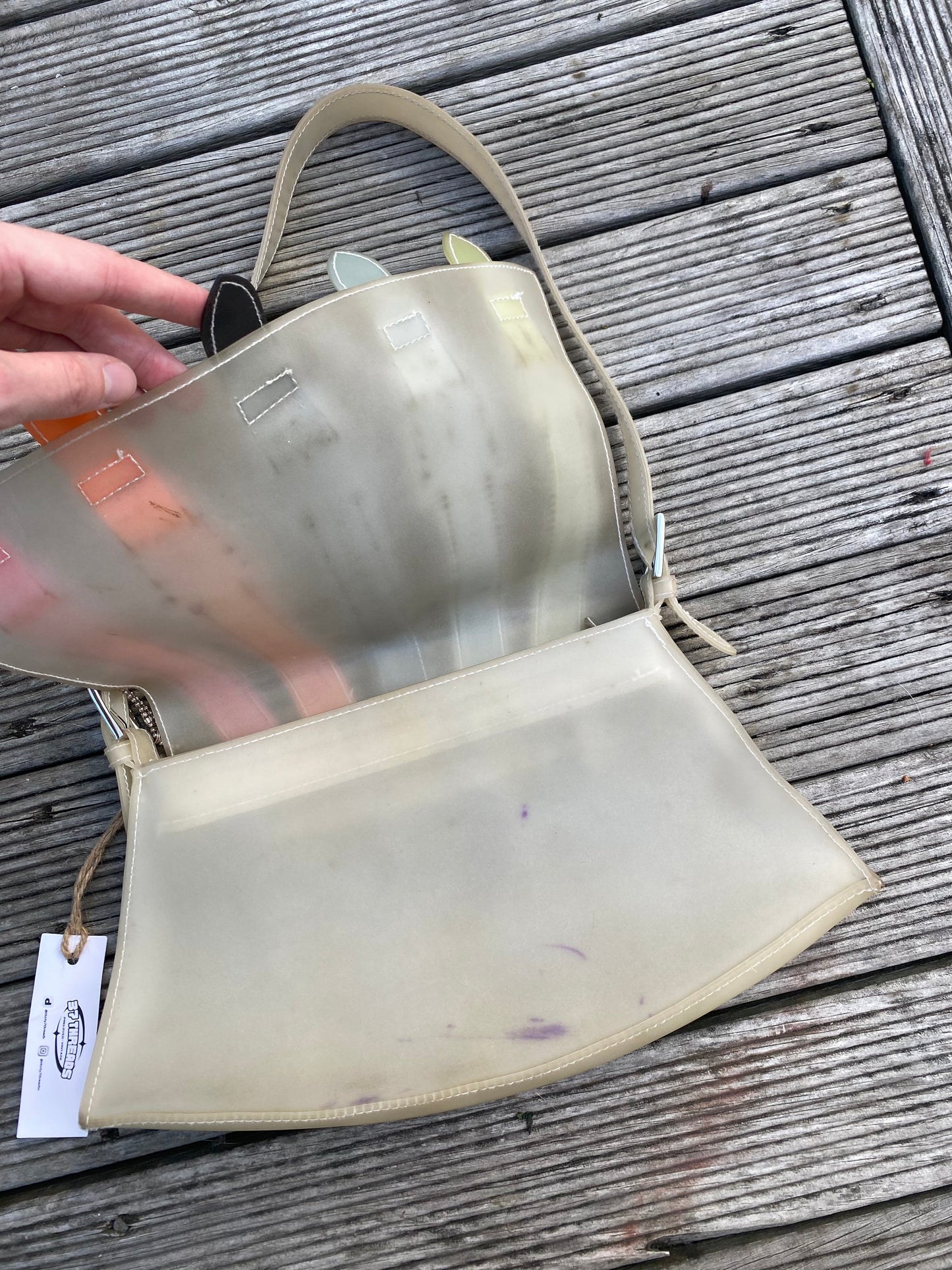 Funky Cream and multi-color belt shoulder bag