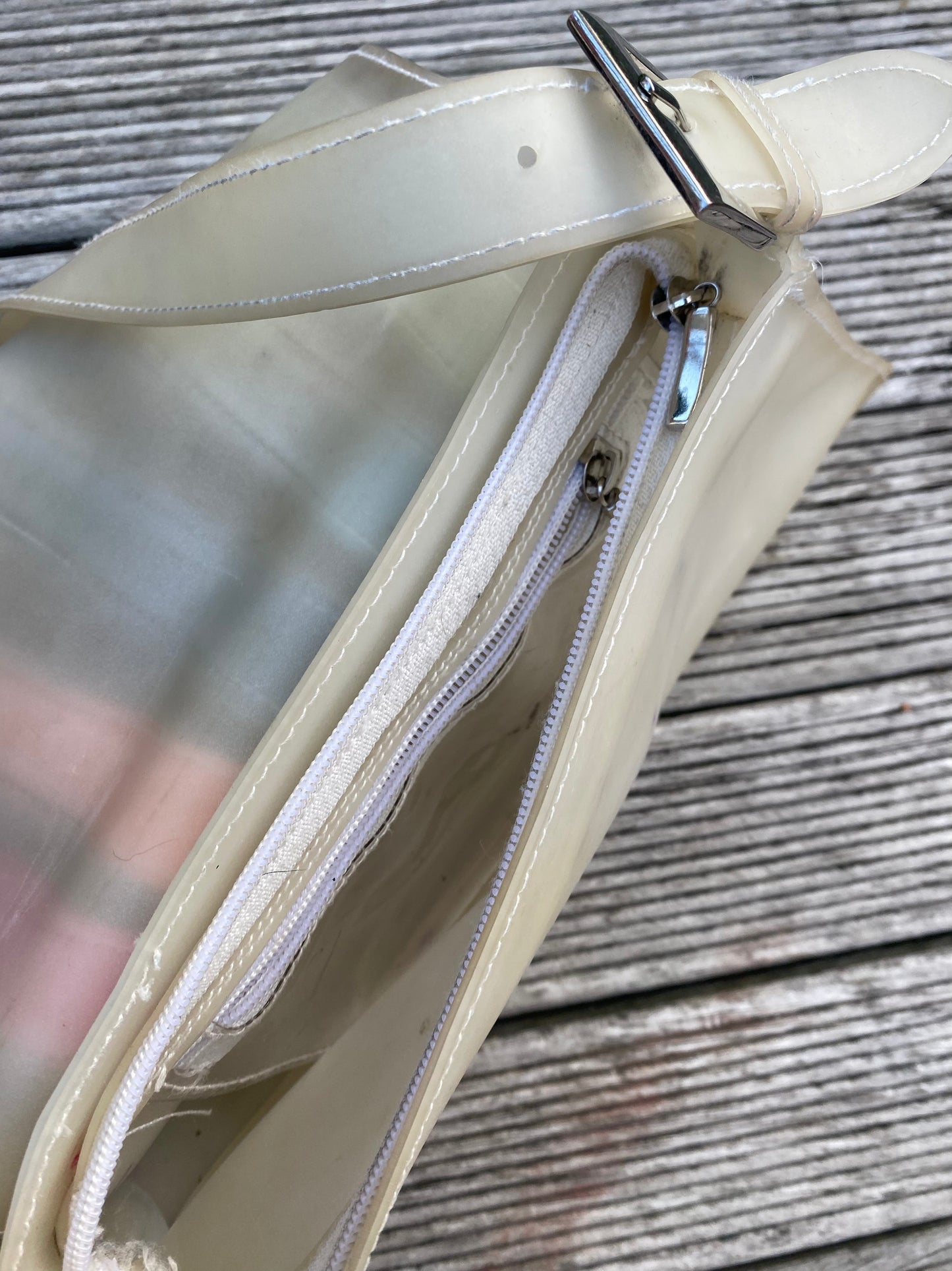 Funky Cream and multi-color belt shoulder bag