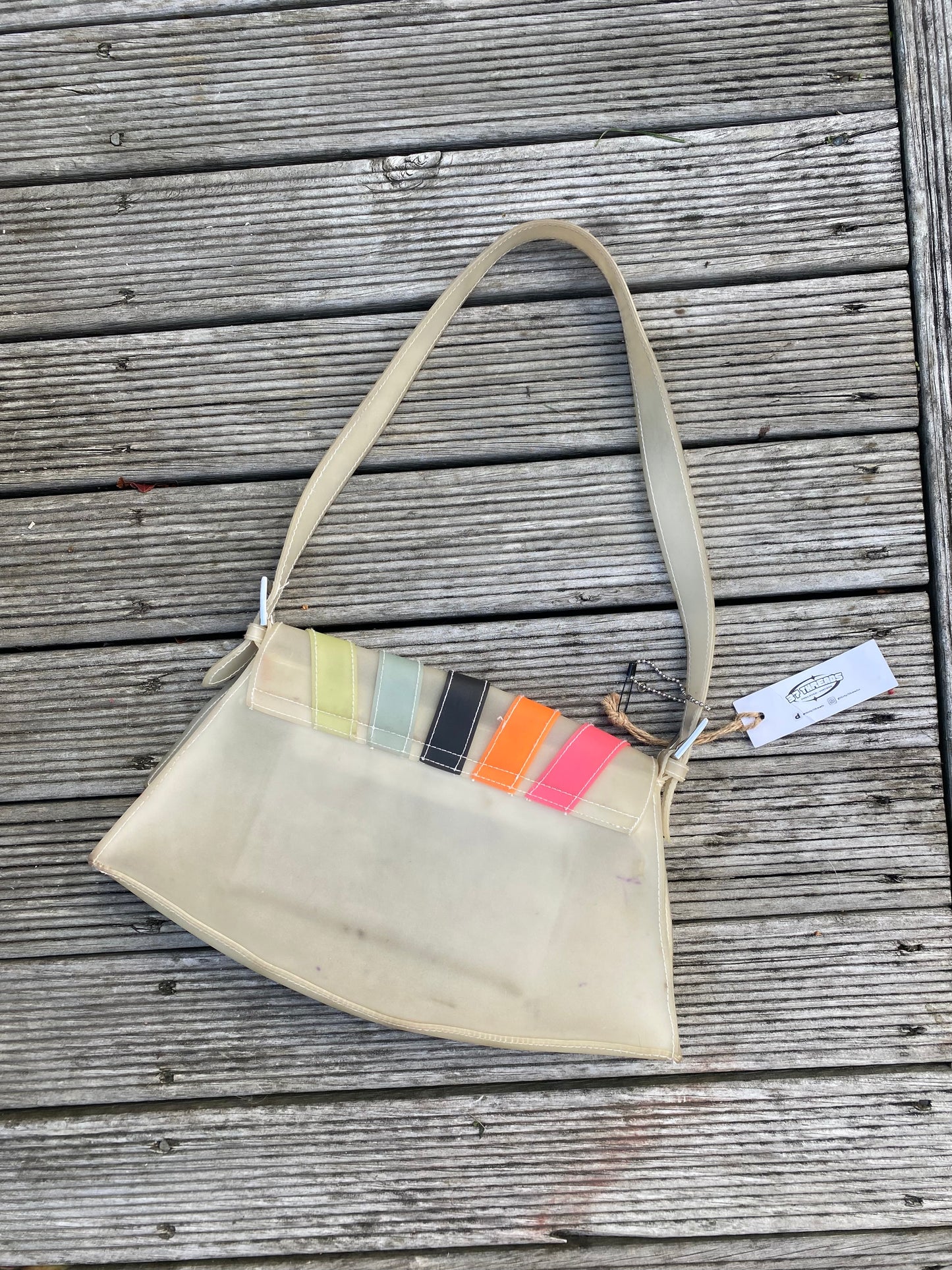 Funky Cream and multi-color belt shoulder bag