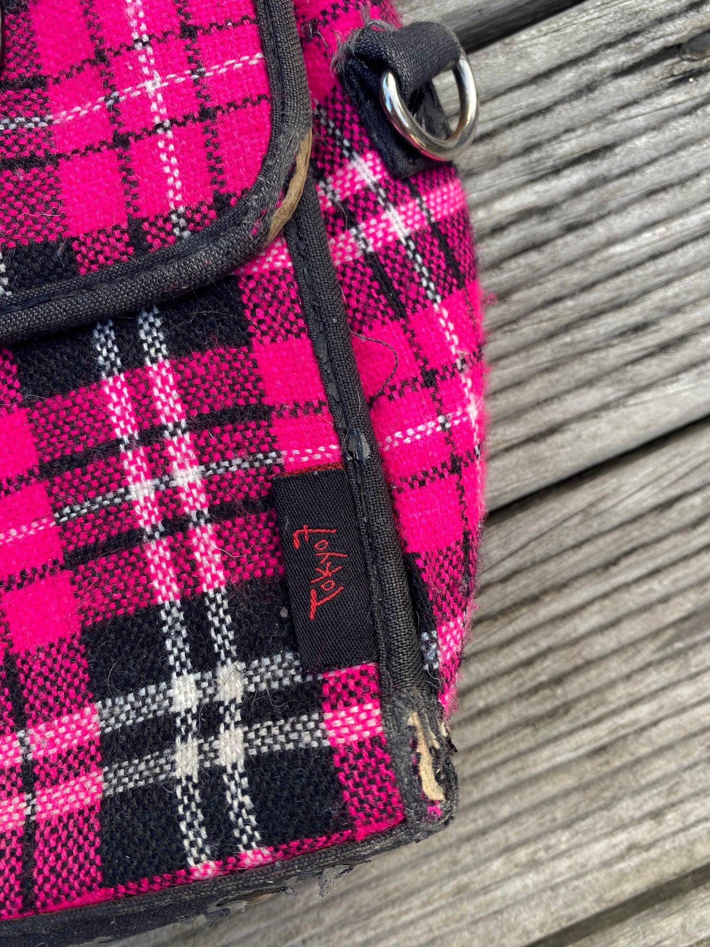 Coolest Pink plaid shoulder bag with black accents