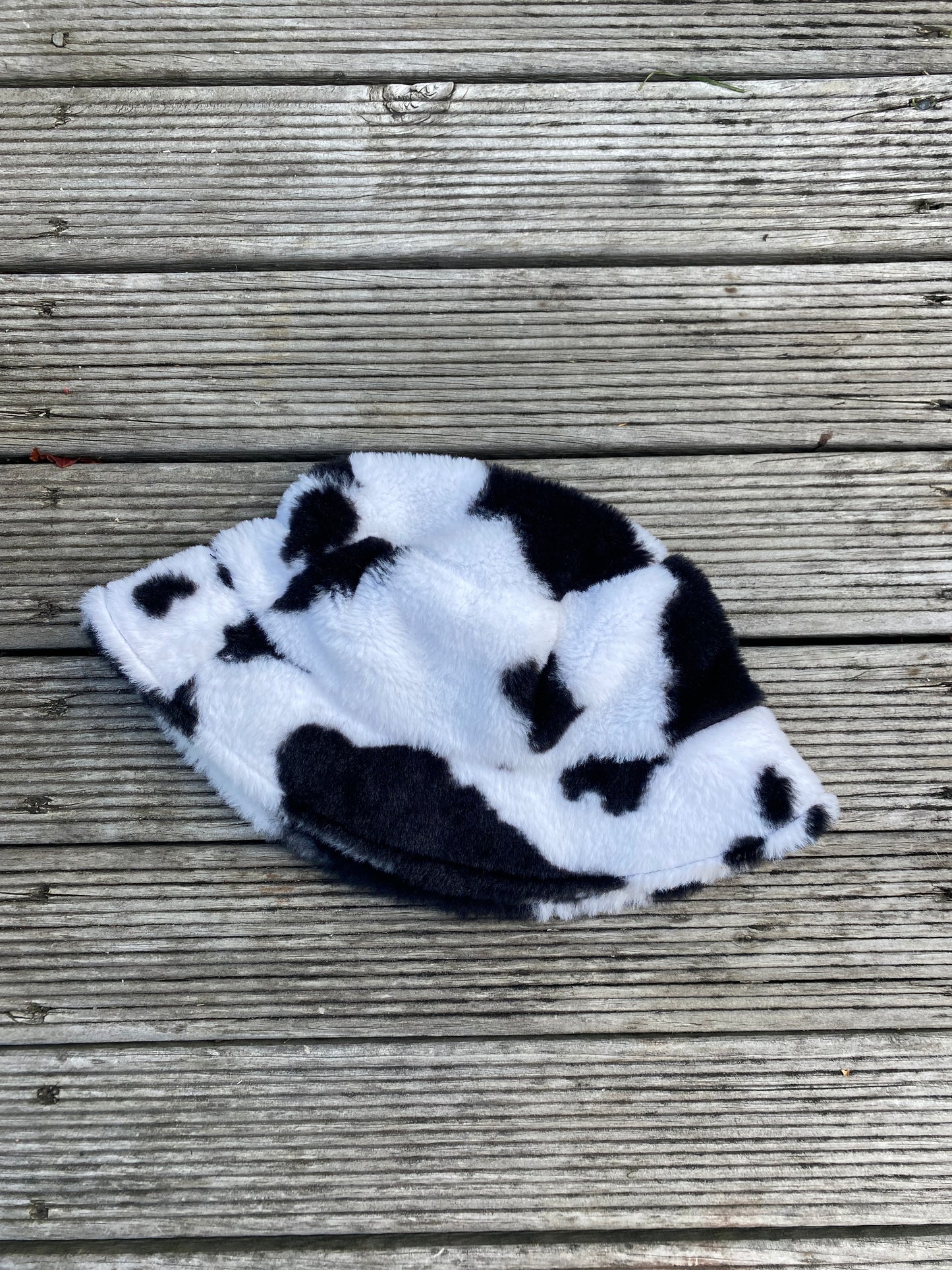 Funky fluffy cow print bucket hat