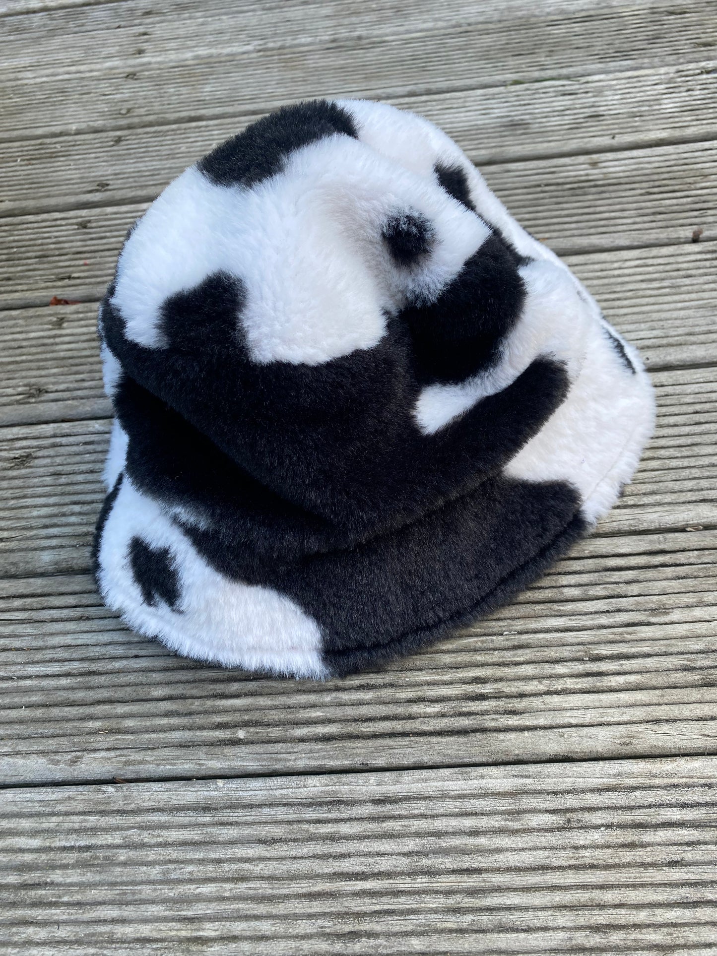Funky fluffy cow print bucket hat