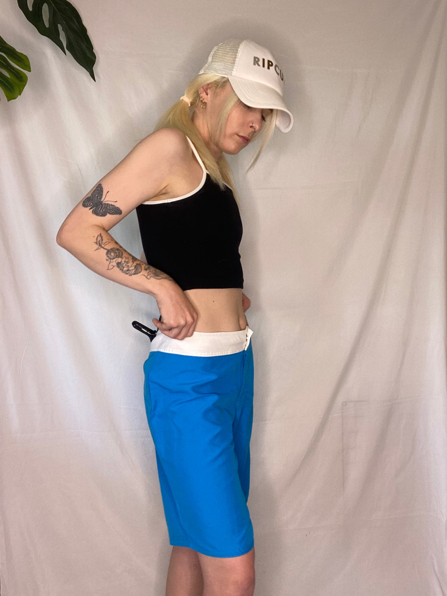 Vintage blue and white surfer board shorts