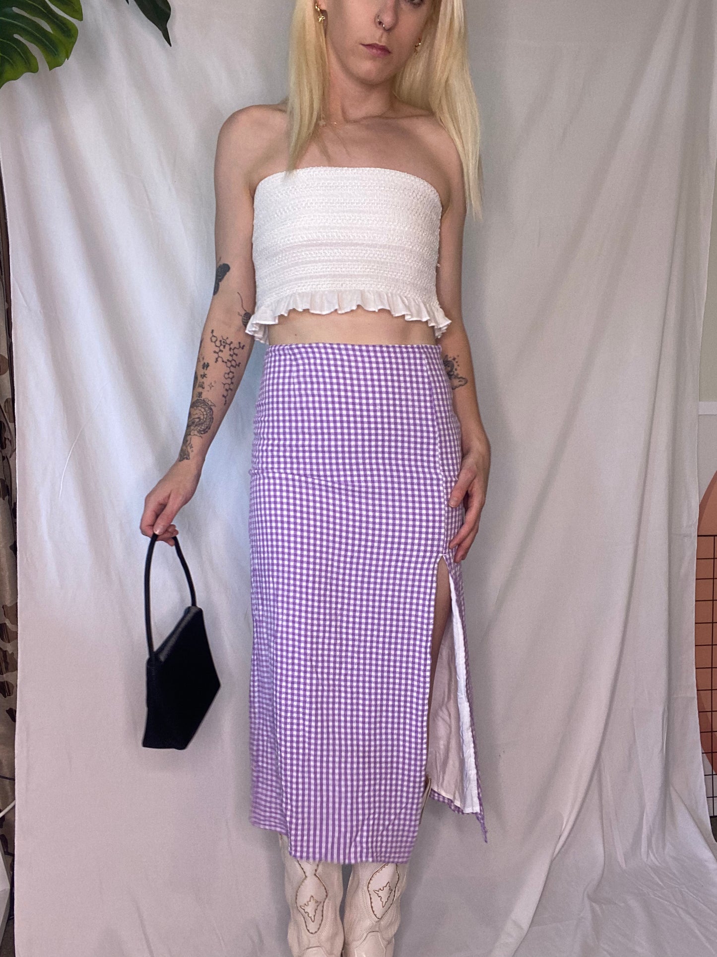 Purple Gingham 3/4 bodycon skirt