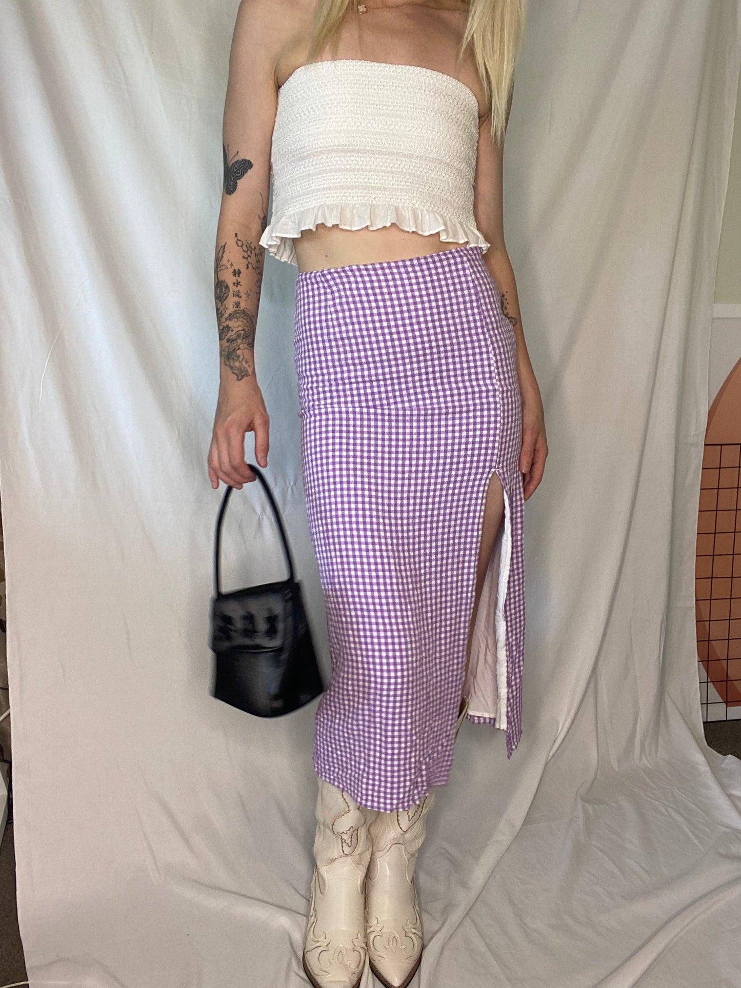 Purple Gingham 3/4 bodycon skirt