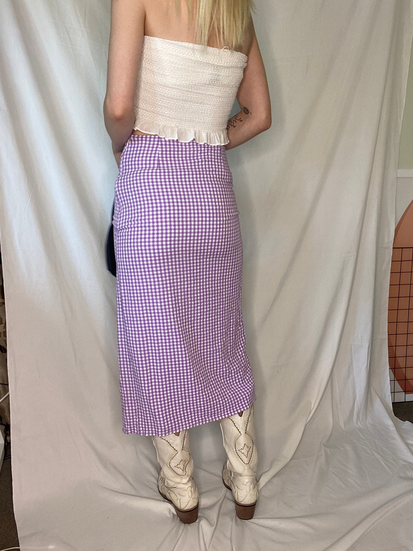 Purple Gingham 3/4 bodycon skirt